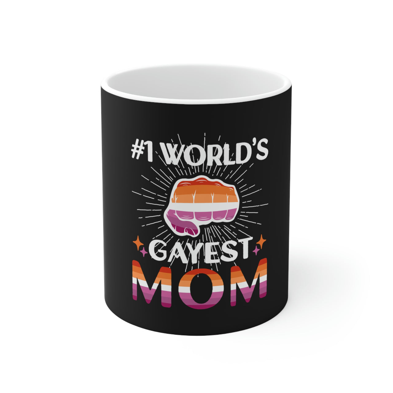Lesbian Flag Ceramic Mug  - #1 World's Gayest Mom Printify