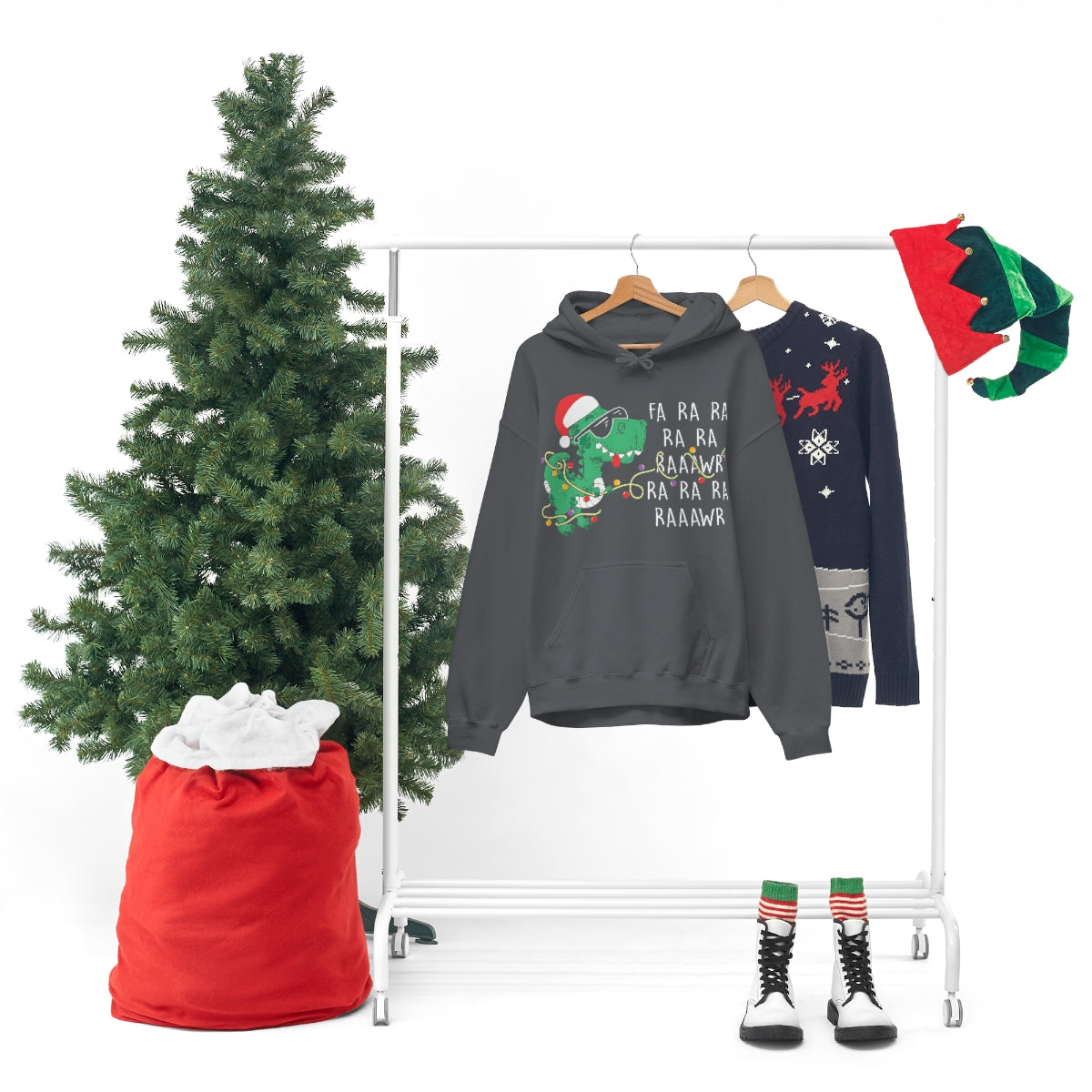 Merry Christmas Hoodie Unisex Custom Hoodie , Hooded Sweatshirt , Dinasour Christmas Printify
