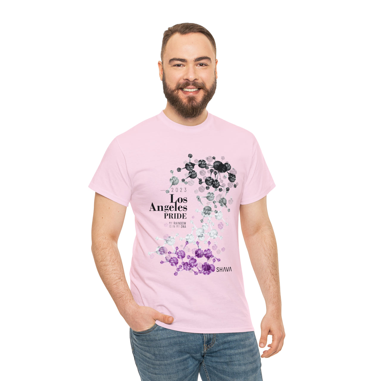 SHAVA CO Asexual Flag 2023 Pride, Los Angeles Unisex Heavy Cotton Tee - My Rainbow Is In My DNA Printify