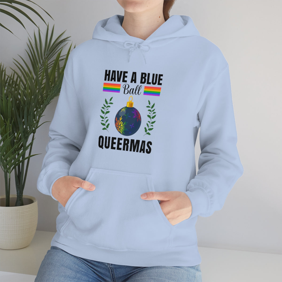 Unisex Christmas LGBTQ Heavy Blend Hoodie - Have A Blue Ball Queermas Printify