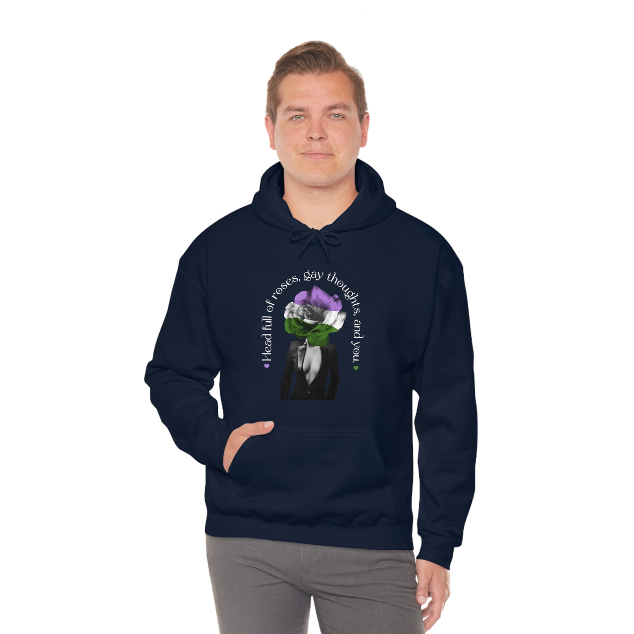 Genderqueer Flag LGBTQ Affirmation Hoodie Unisex Size - Head Full Of Roses Gay Thoughts, Gay Thoughts, and You. Printify