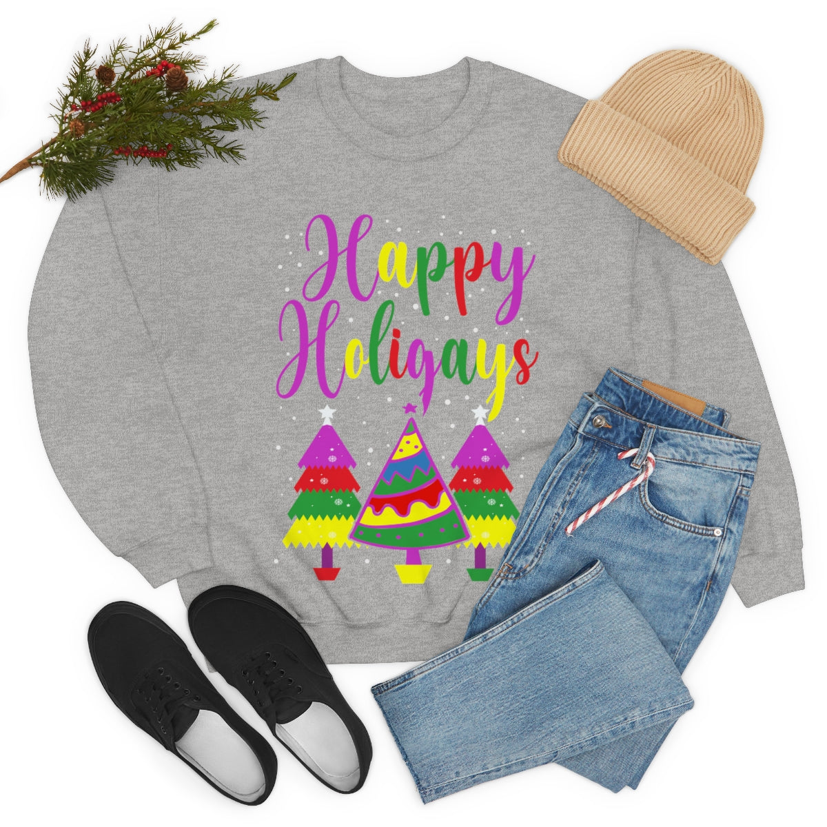 Unisex Christmas LGBTQ Heavy Blend Crewneck Sweatshirt - Happy Holigays Printify