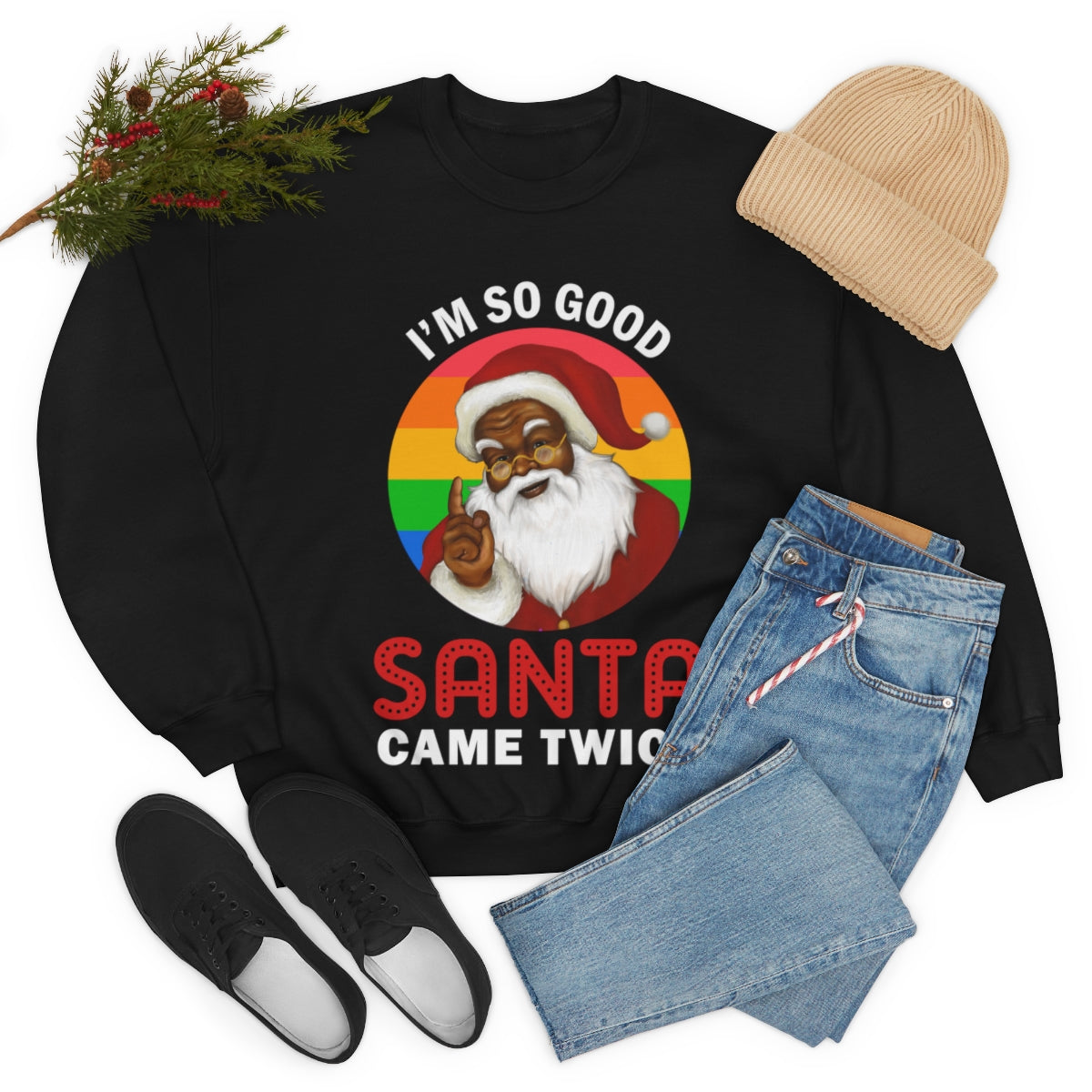Unisex Christmas LGBTQ Heavy Blend Crewneck Sweatshirt - I’M So Good Santa Came Twice Printify