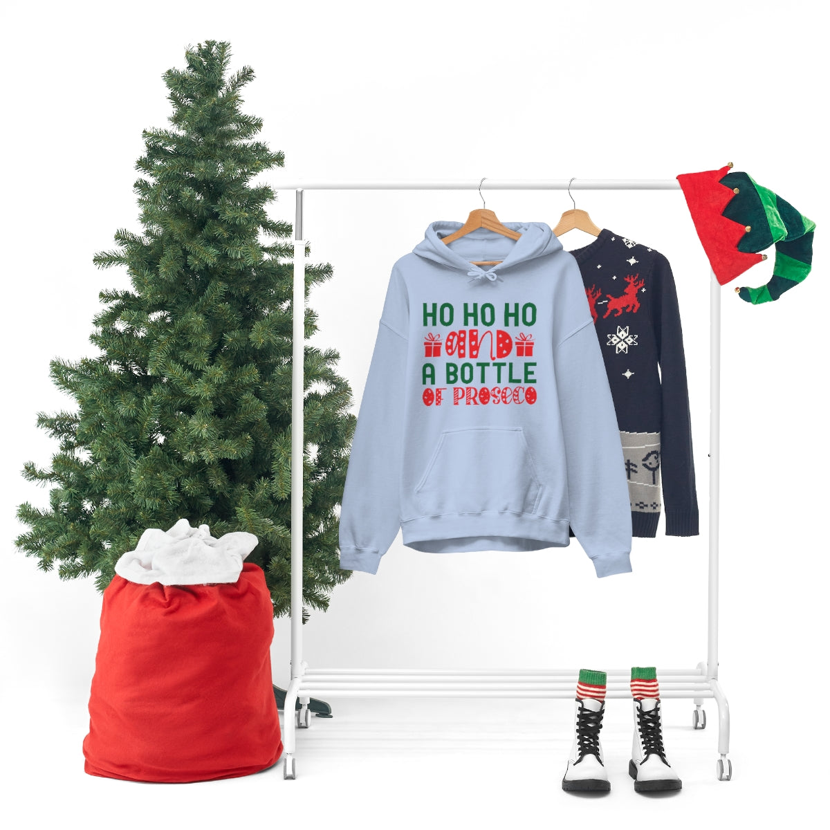 Merry Christmas Hoodie Unisex Custom Hoodie , Hooded Sweatshirt ,Ho Ho Ho and a Bottle of Proseco Printify