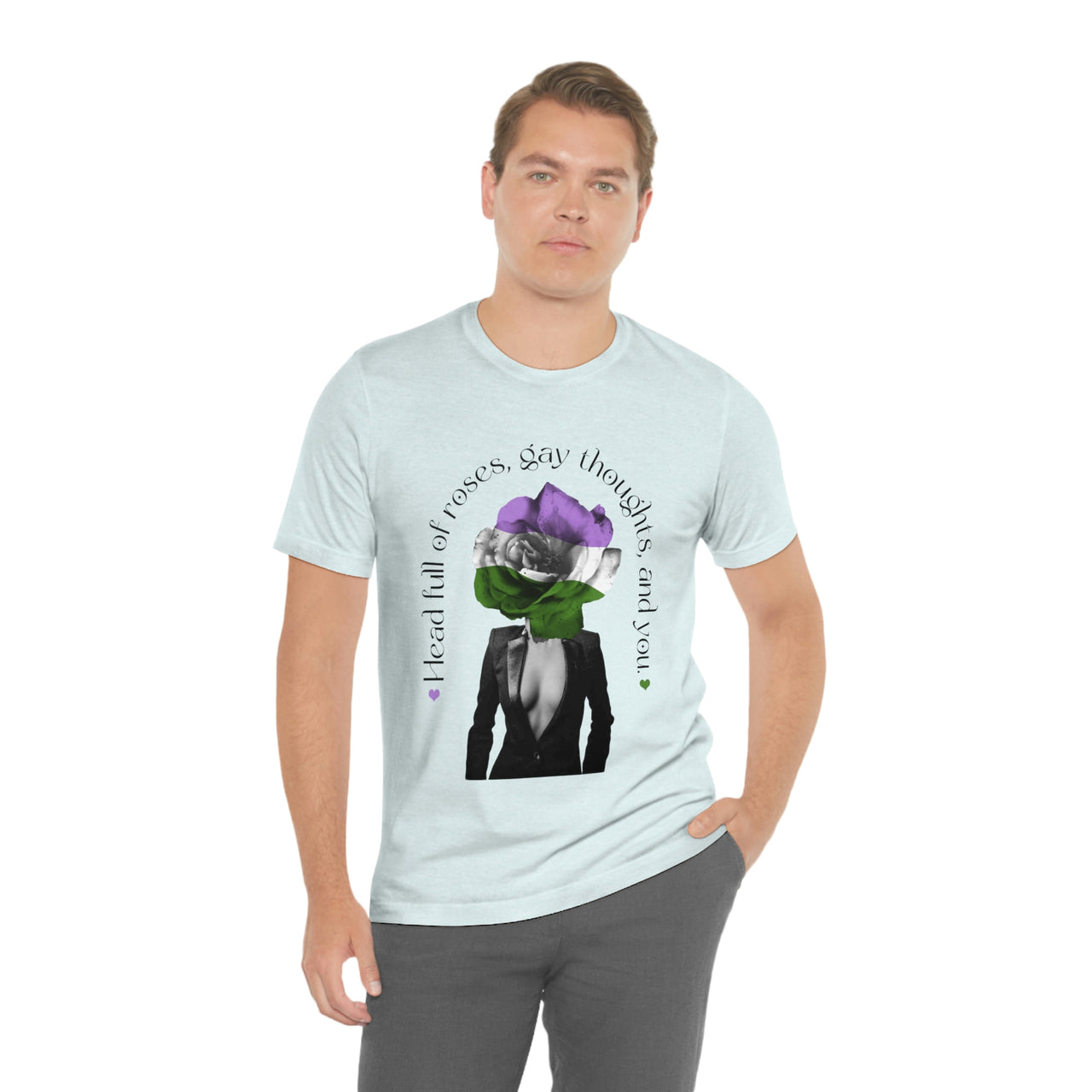 Genderqueer Flag LGBTQ Affirmation T-shirt Unisex Size - Head Full Of Roses Printify