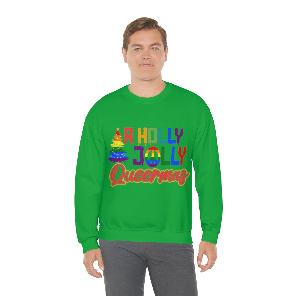 Unisex Christmas LGBTQ Heavy Blend Crewneck Sweatshirt - A Holly Jolly Queermas Printify