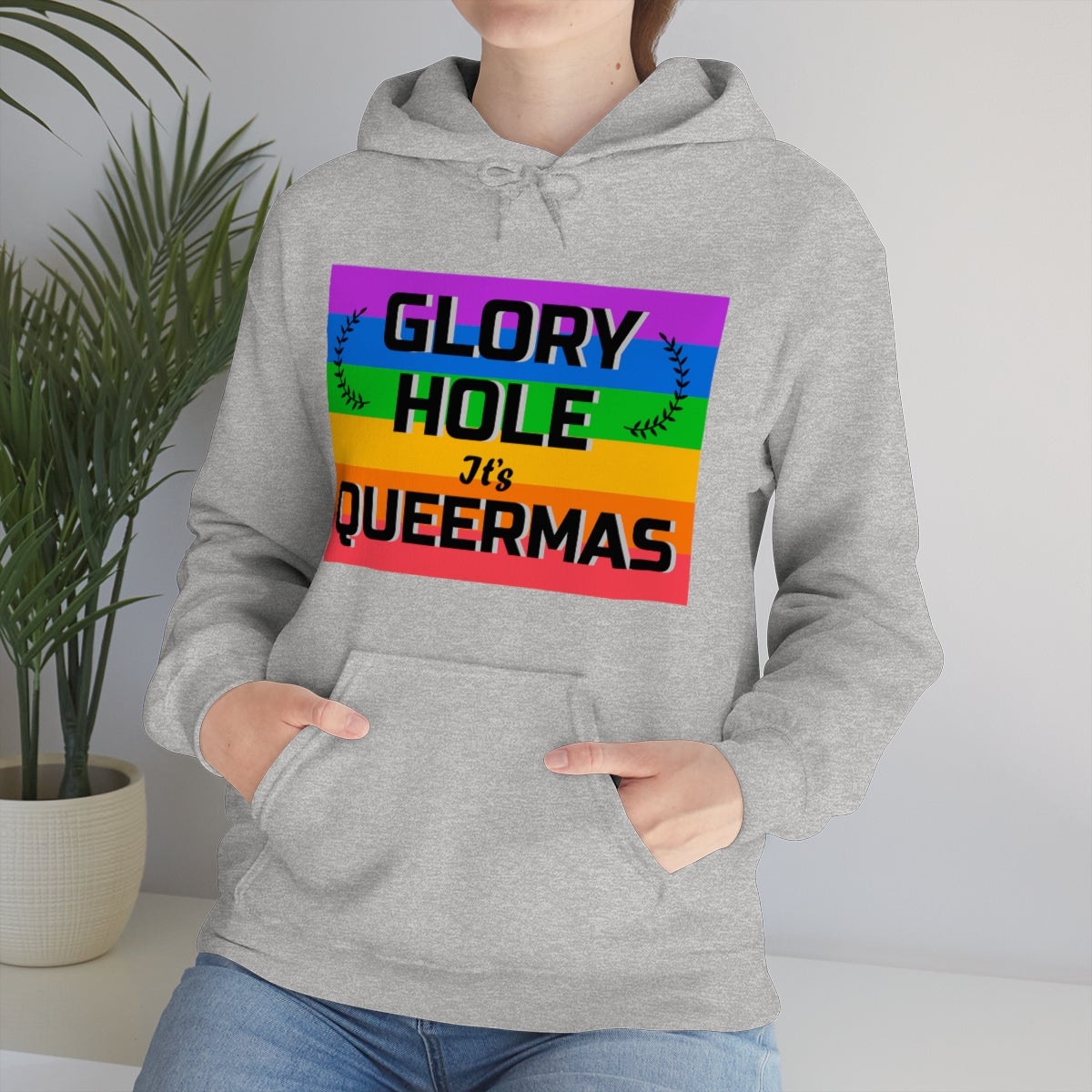 Unisex Christmas LGBTQ Heavy Blend Hoodie - Glory Hole It’s Queermas Printify