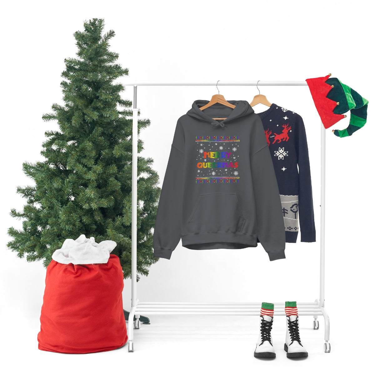 Unisex Christmas LGBTQ Heavy Blend Hoodie - Merry Queermas Printify