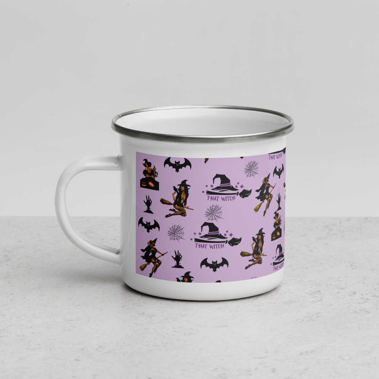 Halloween Enamel Mug, Halloween All Over Print Coffee Mug/That Witch SHAVA