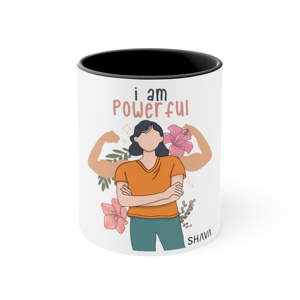 Affirmation Feminist pro choice White ceramic with black interior and handle - I am Powerful Printify