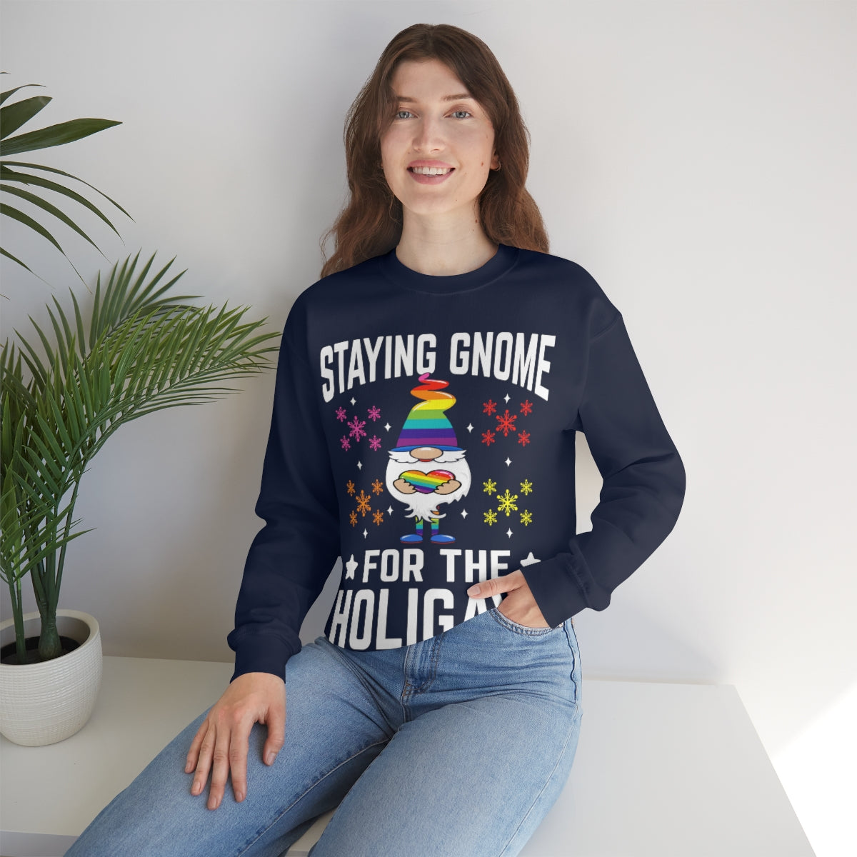 Unisex Christmas LGBTQ Heavy Blend Crewneck Sweatshirt - Staying Gnome For The Holigays Printify
