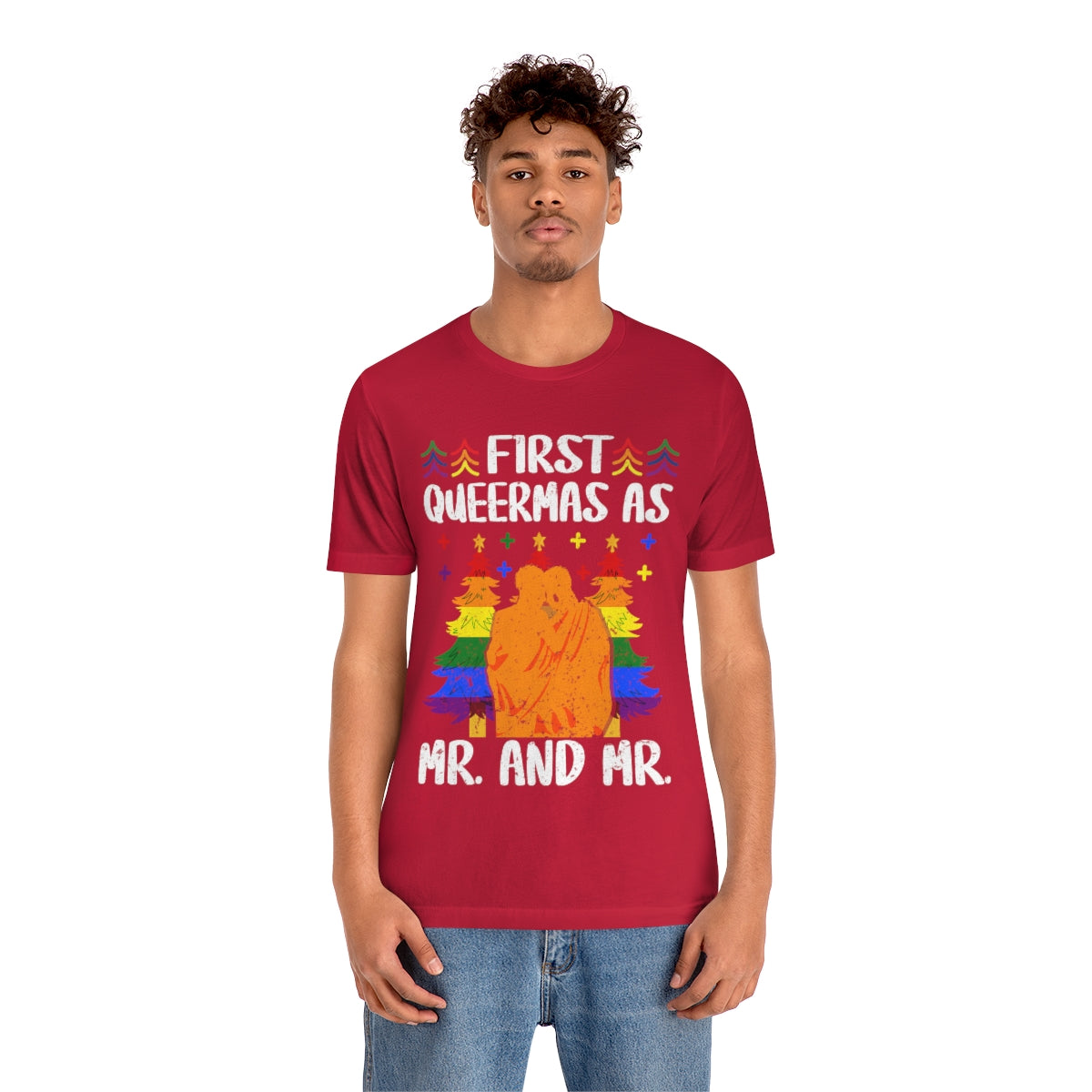Classic Unisex Christmas LGBTQ T-Shirt - First Queermas As Mr. And Mr. Printify