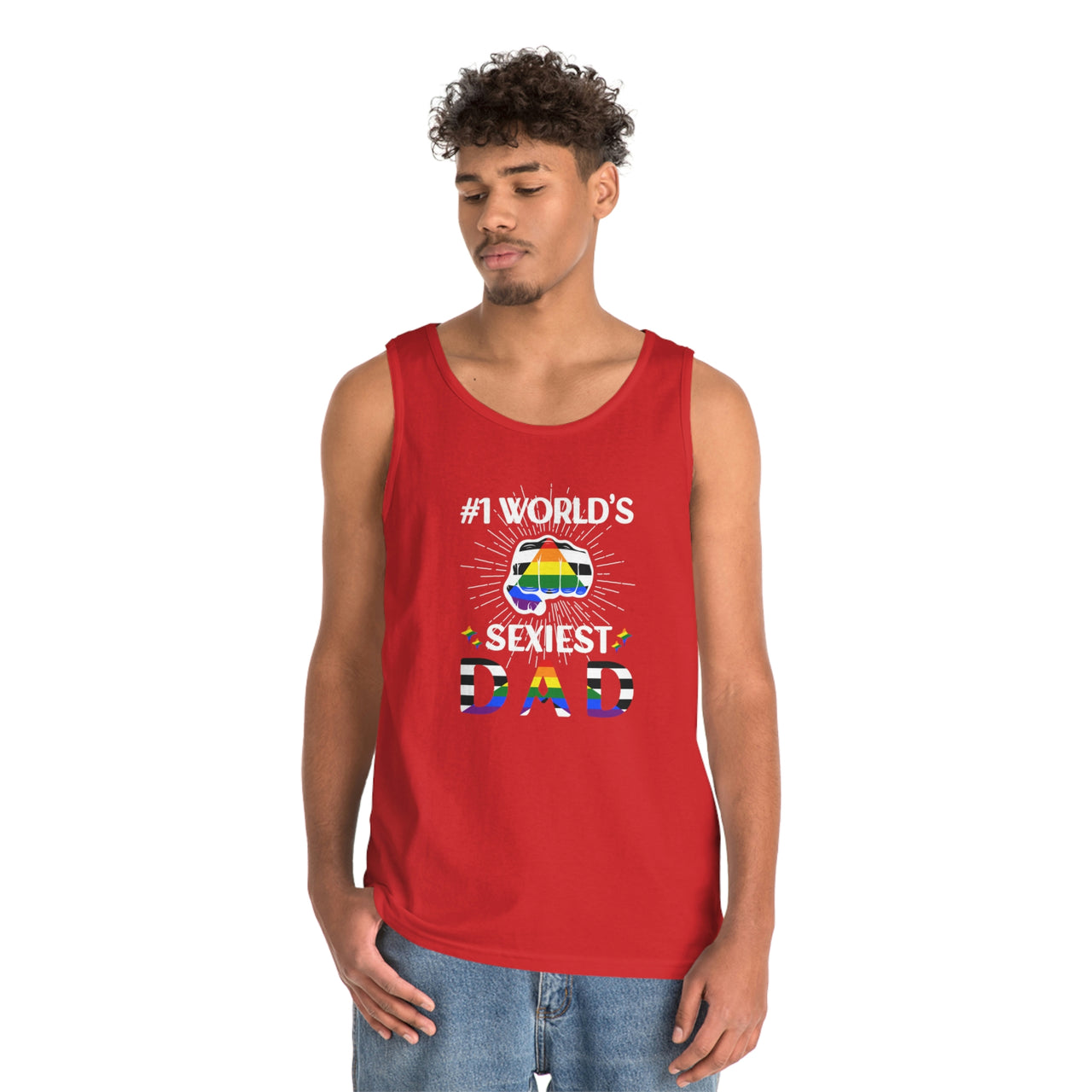 Straight Ally Pride Flag Heavy Cotton Tank Top Unisex Size - #1 World's Sexiest Dad Printify
