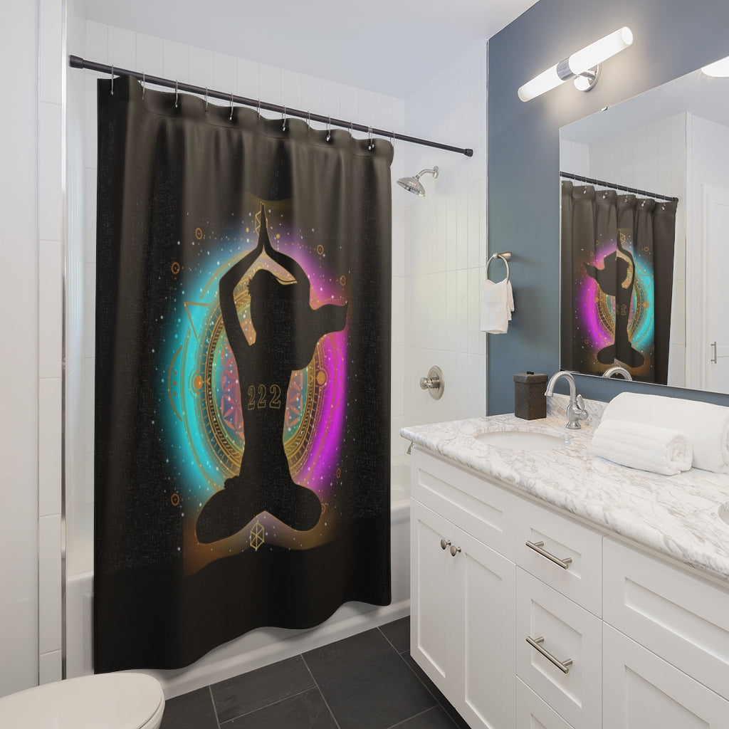 Yoga Spiritual Meditation Shower Curtains - Alignment 222 Angel Number Printify