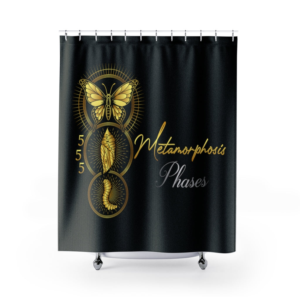 Yoga Spiritual Meditation Shower Curtains - Metamorphosis 555 Angel Number Printify