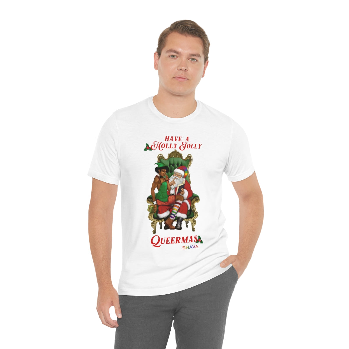 Classic Unisex Christmas LGBTQ Holigays T-Shirt - HollyJolly (Black) Printify