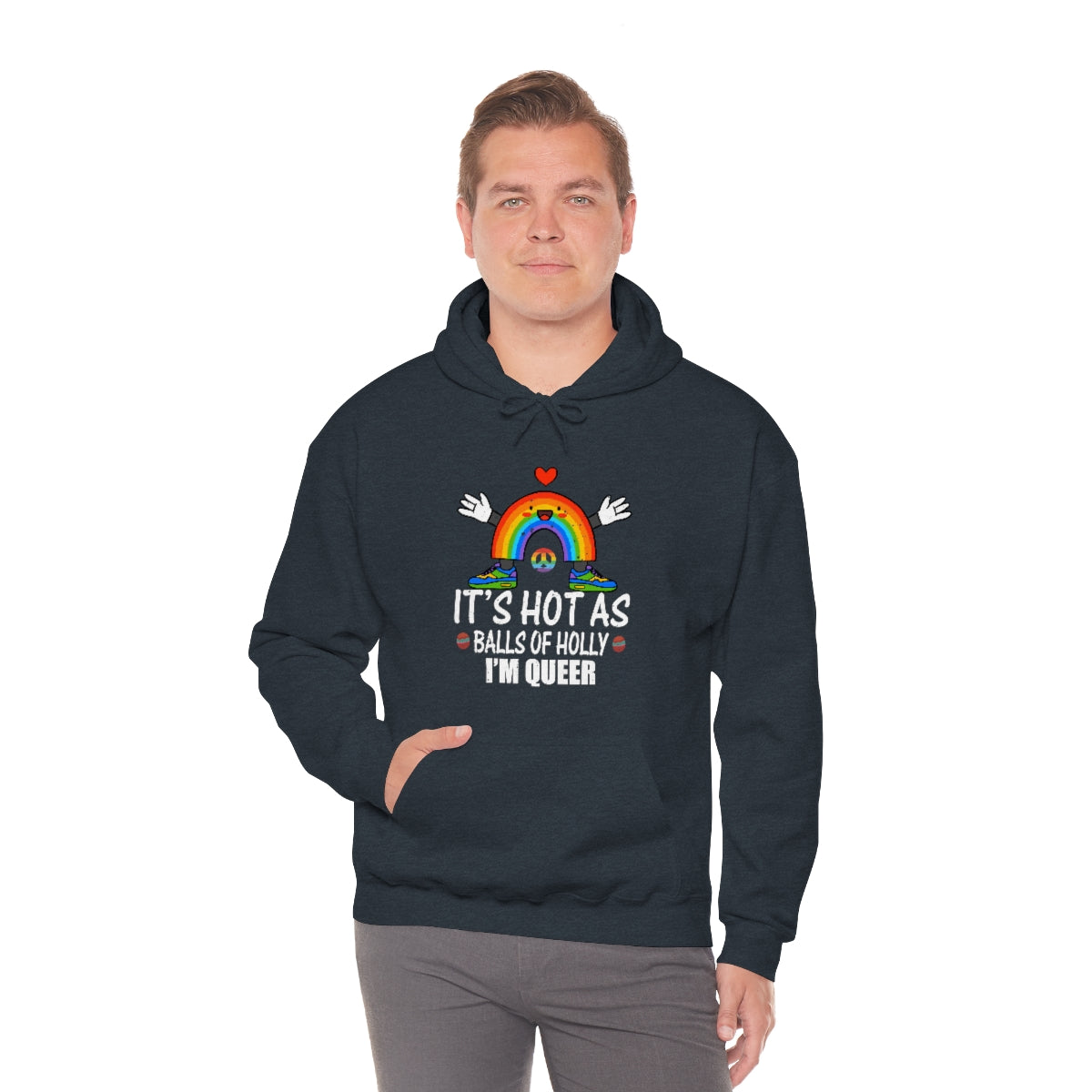 Unisex Christmas LGBTQ Heavy Blend Hoodie - It’s Hot As Balls Of Holly I’M Queer Printify