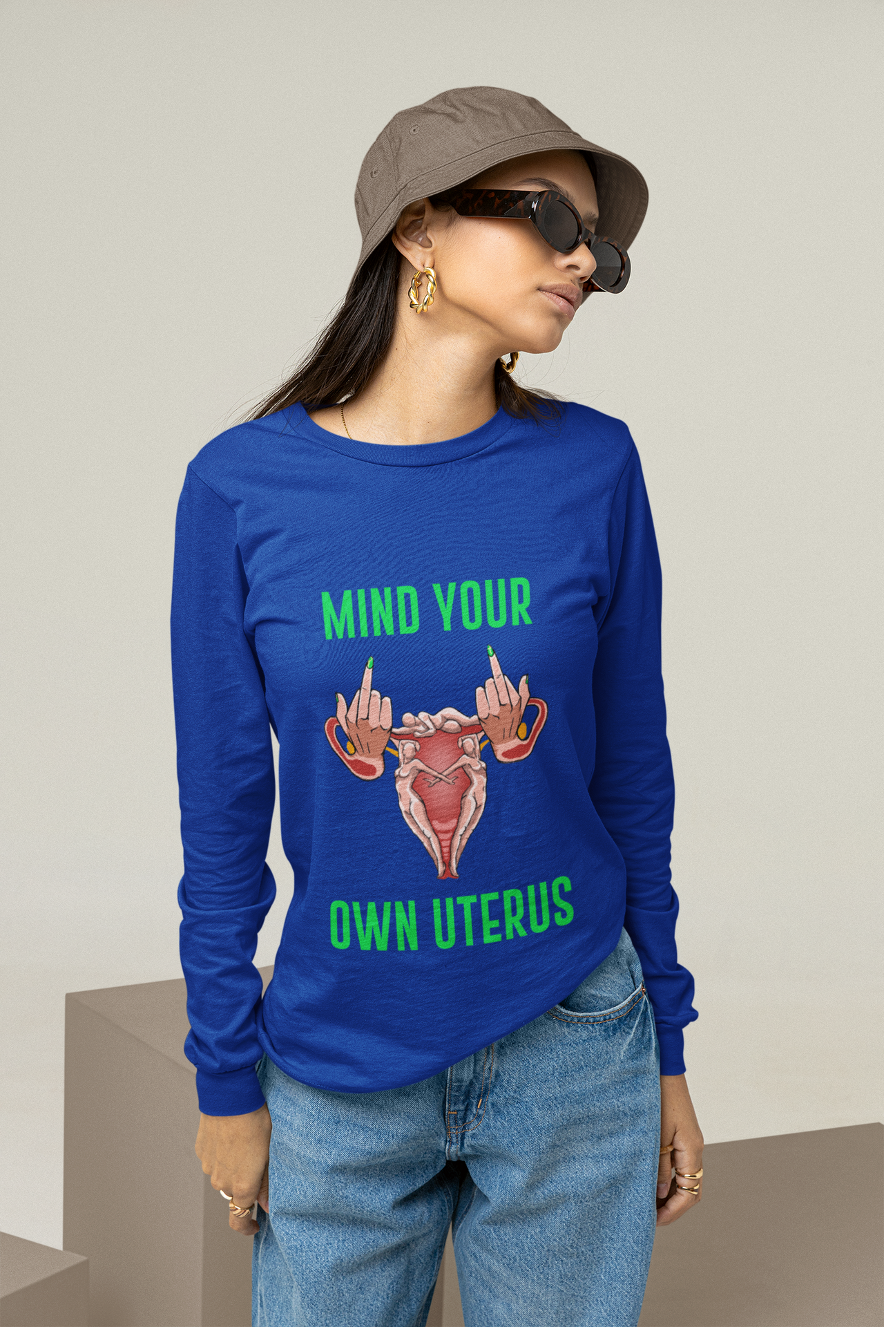 Affirmation Feminist Pro Choice Long Sleeve Shirt Women’s Size – Mind Your Own Uterus Printify