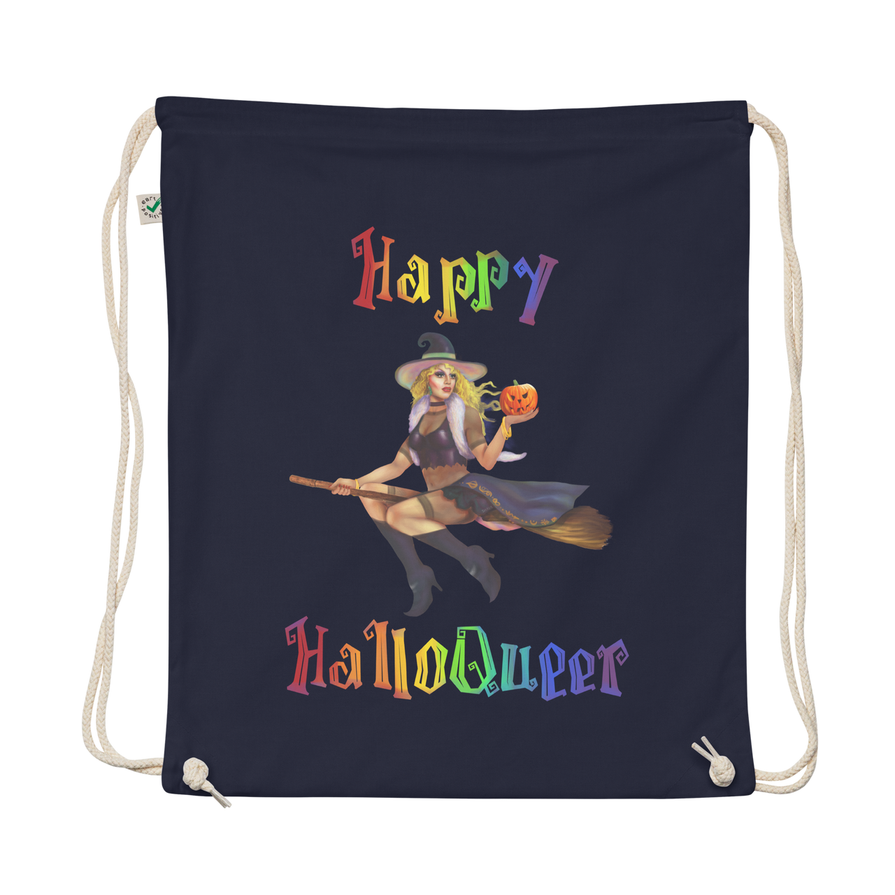 Transgender Halloween Organic cotton drawstring bag-Trans Pride LGBT Halloween/Happy HalloQueer SHAVA