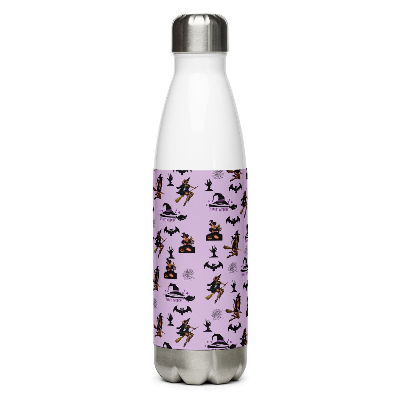 Reusable White Stainless Steel Water Bottle Gothic Halloween, Halloween All Over Print Water Bottle/That Witch SHAVA