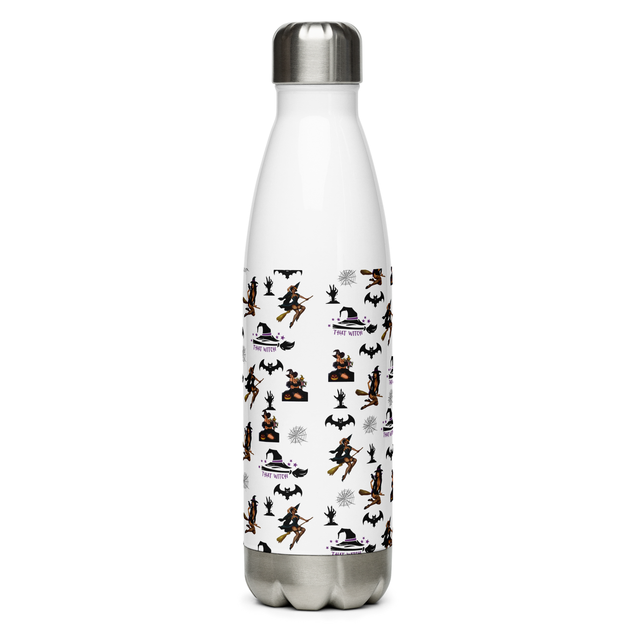 Reusable White Stainless Steel Water Bottle Gothic Halloween, Halloween All Over Print Water Bottle/That Witch SHAVA