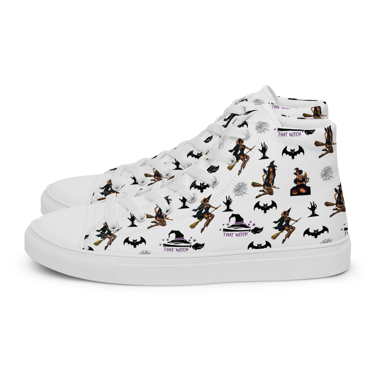 Halloween Women’s high top canvas shoes, Halloween All Over Print Women’s high top canvas shoes ,Women's shoes/That Witch SHAVA