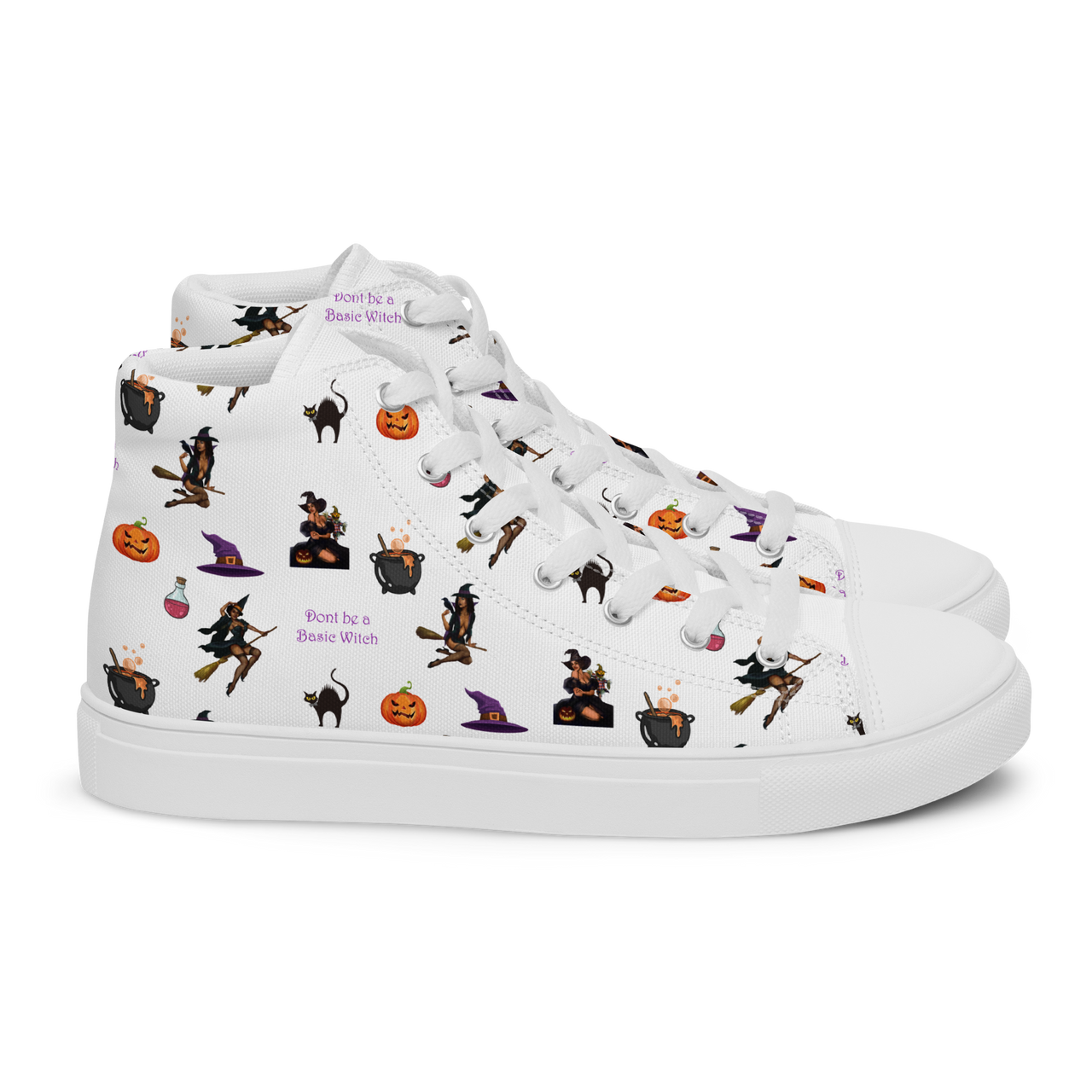 Halloween Women’s high top canvas shoes, Halloween All Over Print Women’s high top canvas shoes ,Women's shoes/Don't be a Basic Witch SHAVA