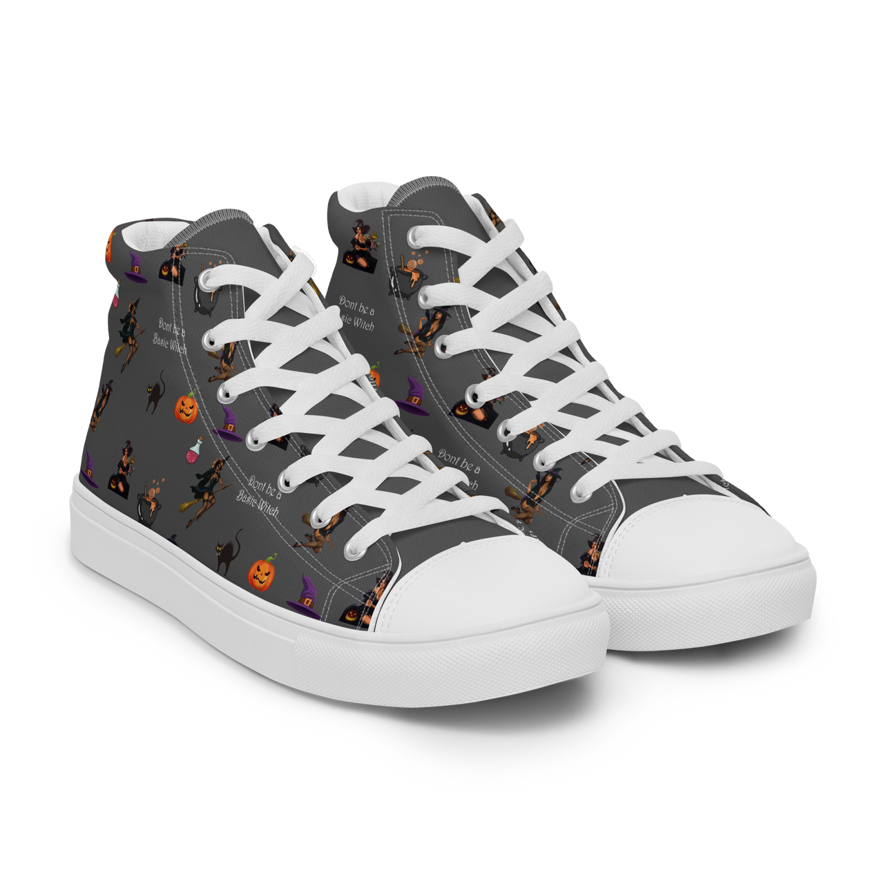 Halloween Women’s high top canvas shoes, Halloween All Over Print Women’s high top canvas shoes ,Women's shoes/Don't be a Basic Witch SHAVA